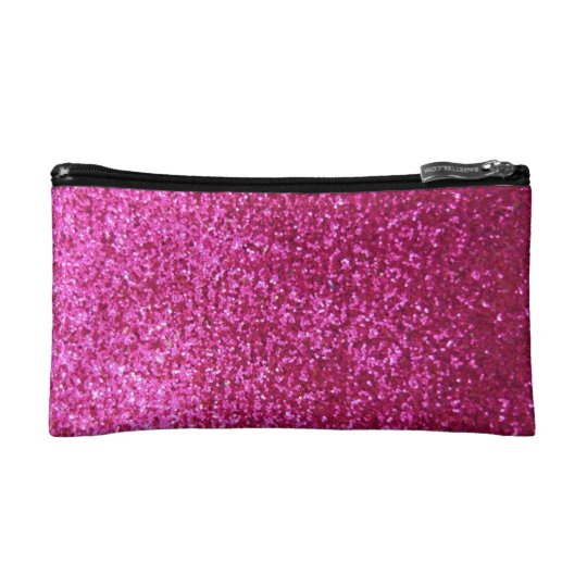 Faux Hot Pink Glitter Cosmetic Bag