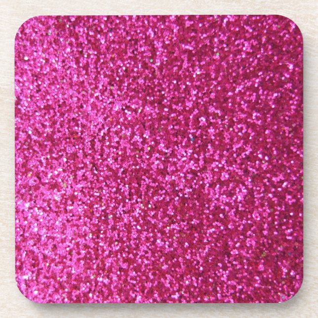 Faux Hot Pink Glitter Drink Coaster (Front)