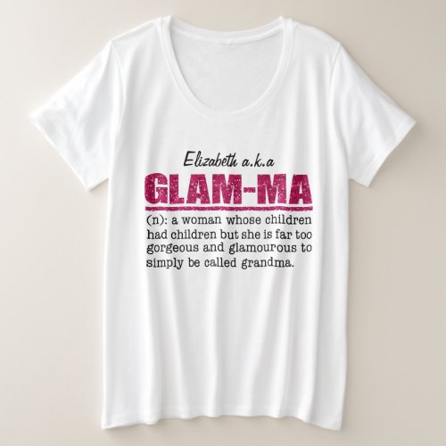 Faux Hot Pink Glitter Glam_Ma Plus Size T_Shirt