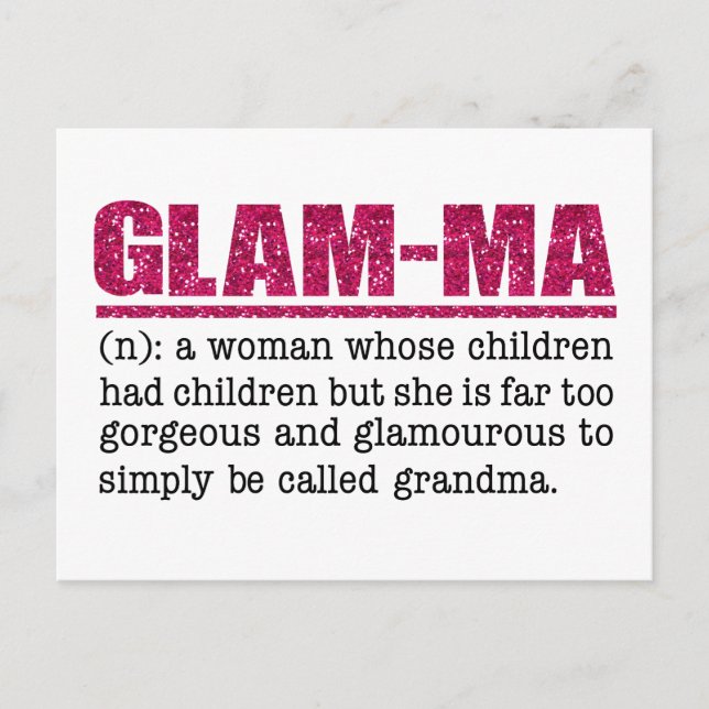 Faux Hot Pink Glitter Glam-Ma Postcard (Front)