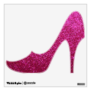 Faux Hot Pink Glitter high heel shoe wall decal
