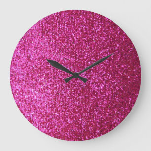 Faux Hot Pink Glitter Large Clock