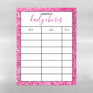 Faux Hot Pink Glitter Photo Daily Chores List Magnetic Dry Erase Sheet