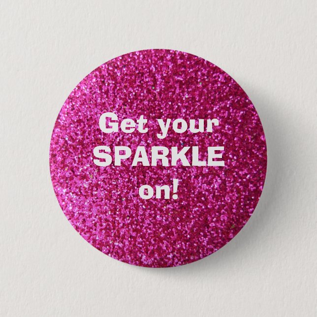 Faux Hot Pink Glitter Pinback Button (Front)