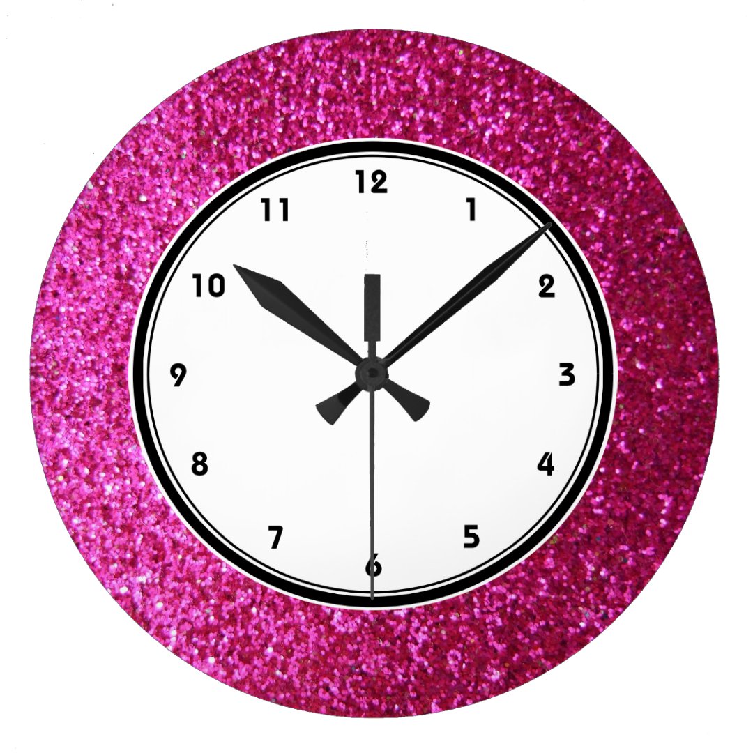 Faux Hot Pink Glitter wall clock Zazzle