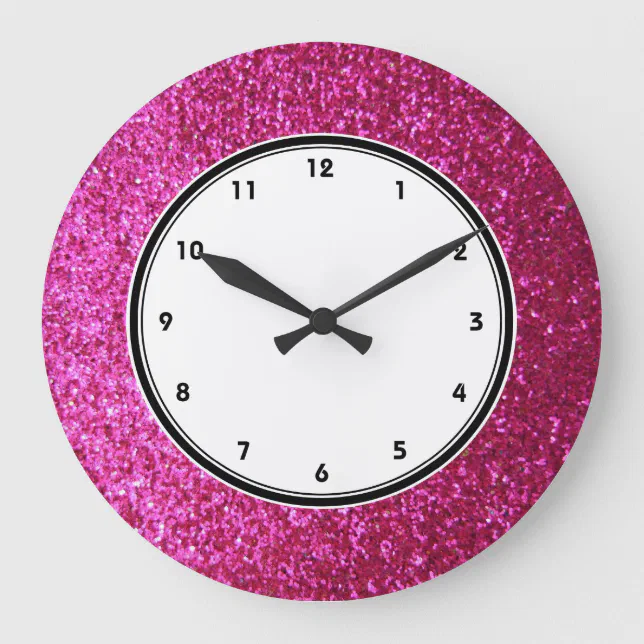 Faux Hot Pink Glitter wall clock | Zazzle