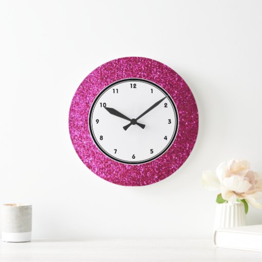 Faux Hot Pink Glitter wall clock Zazzle