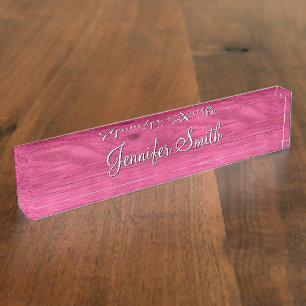 Faux Hot Pink Wood Desk Name Plate