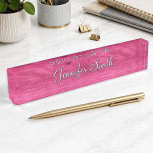 Faux Hot Pink Wood Desk Name Plate