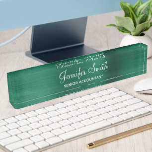Faux Hunter Green Foil with Job Title Desk Name Plate