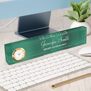 Faux Hunter Green Foil with Job Title Desk Name Plate
