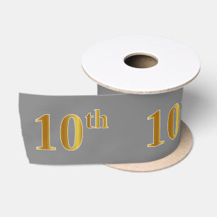 Faux/Imitation Gold "10th" Event Number (Gray) Satin Ribbon