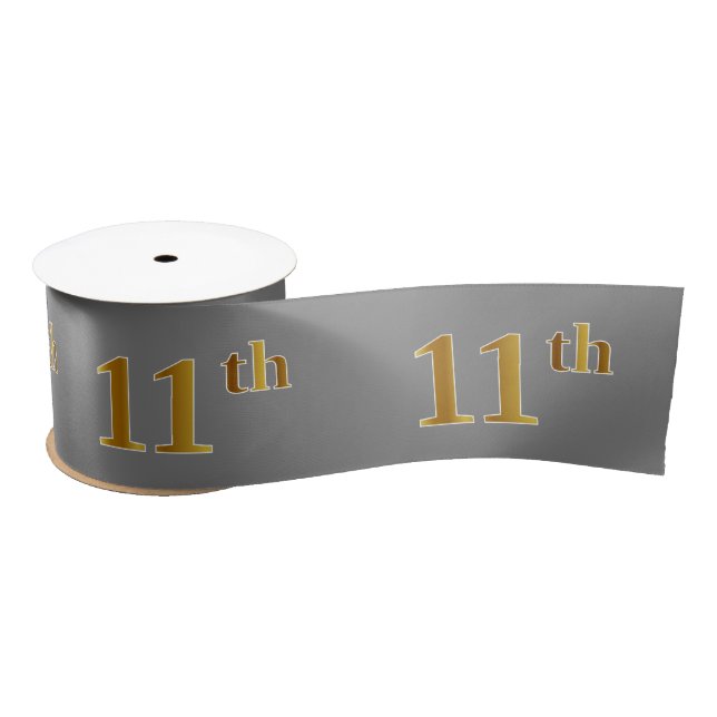 Faux/Imitation Gold "11th" Event Number (Gray) Satin Ribbon (Spool)