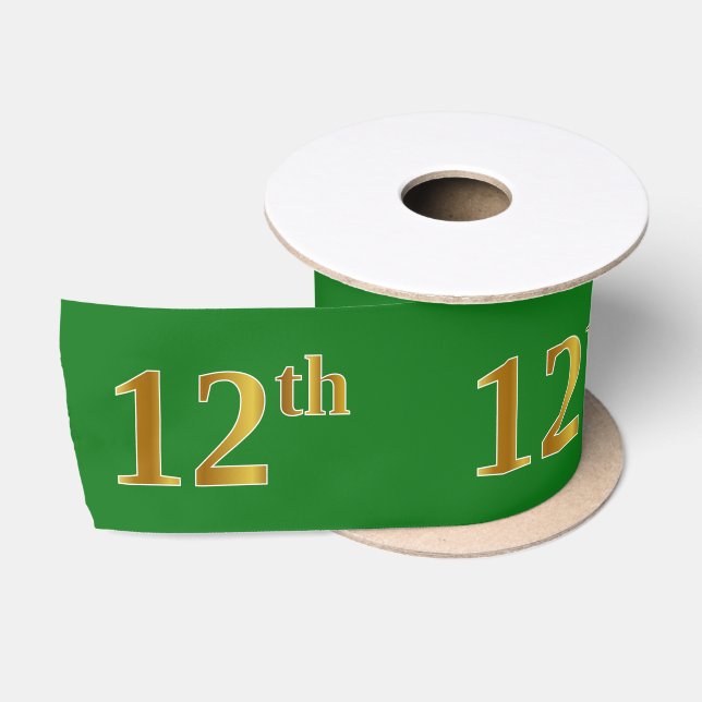 Faux/Imitation Gold "12th" Event Number (Green) Satin Ribbon (Spool)