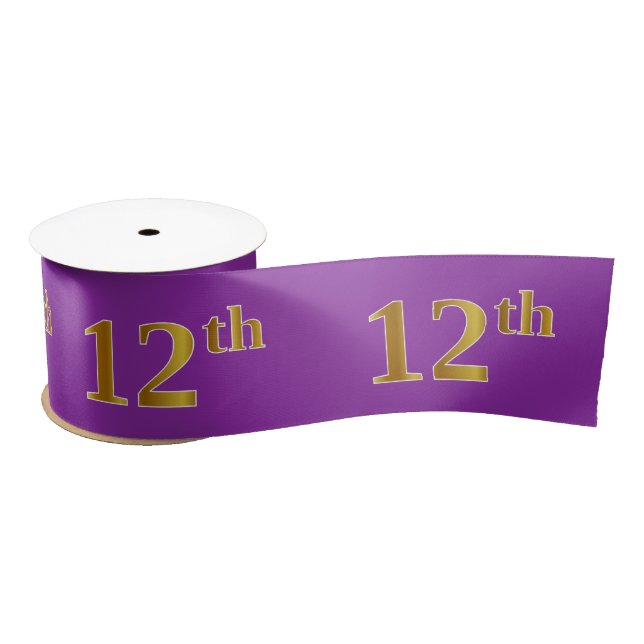 Faux/Imitation Gold "12th" Event Number (Purple) Satin Ribbon (Spool)