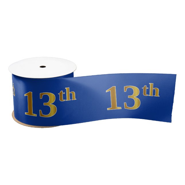 Faux/Imitation Gold "13th" Event Number (Blue) Satin Ribbon (Spool)