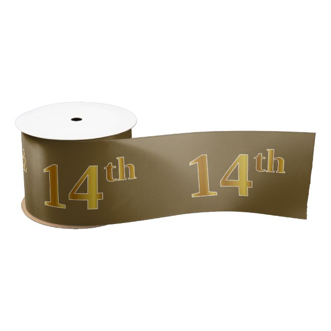 Faux/Imitation Gold "14th" Event Number (Brown) Satin Ribbon (Spool)