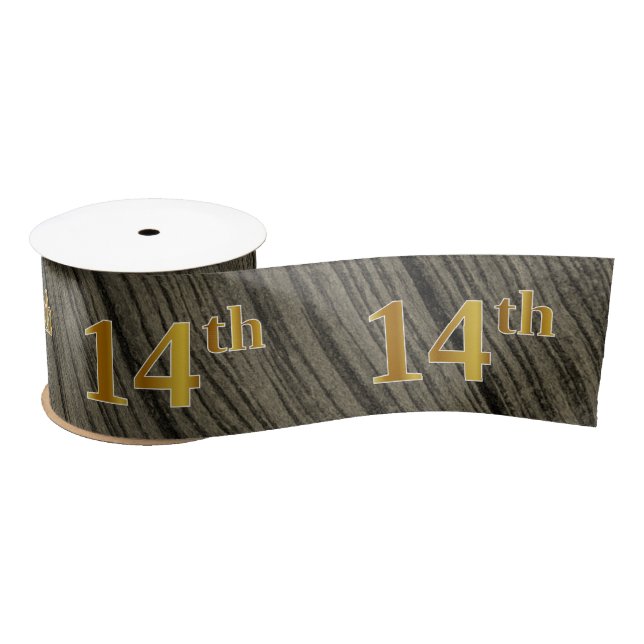 Faux/Imitation Gold "14th" Event Number (Rustic) Satin Ribbon (Spool)