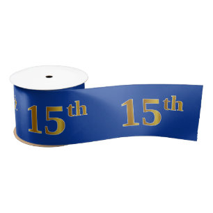 Faux/Imitation Gold "15th" Event Number (Blue) Satin Ribbon