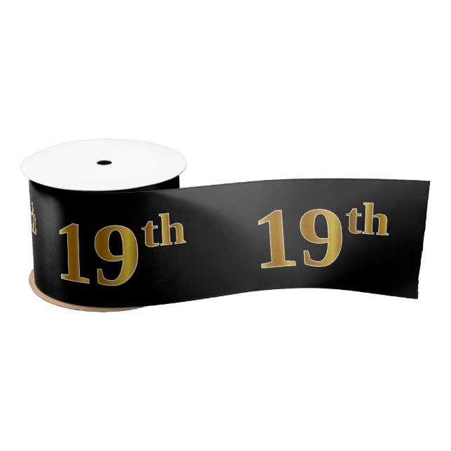 Faux/Imitation Gold "19th" Event Number (Black) Satin Ribbon (Spool)