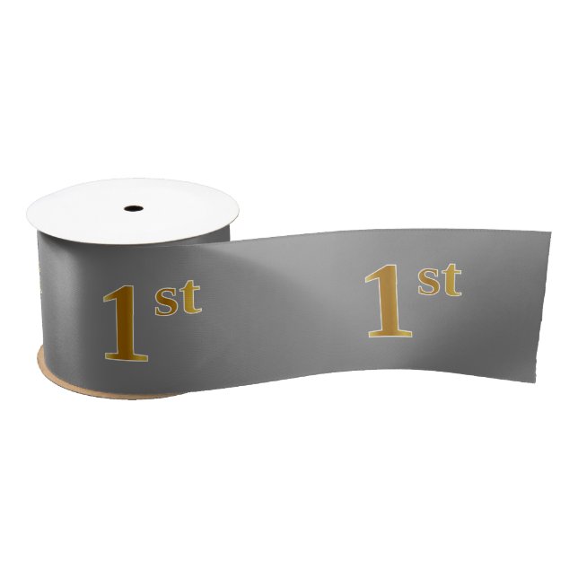 Faux/Imitation Gold "1st" Event Number (Gray) Satin Ribbon (Spool)