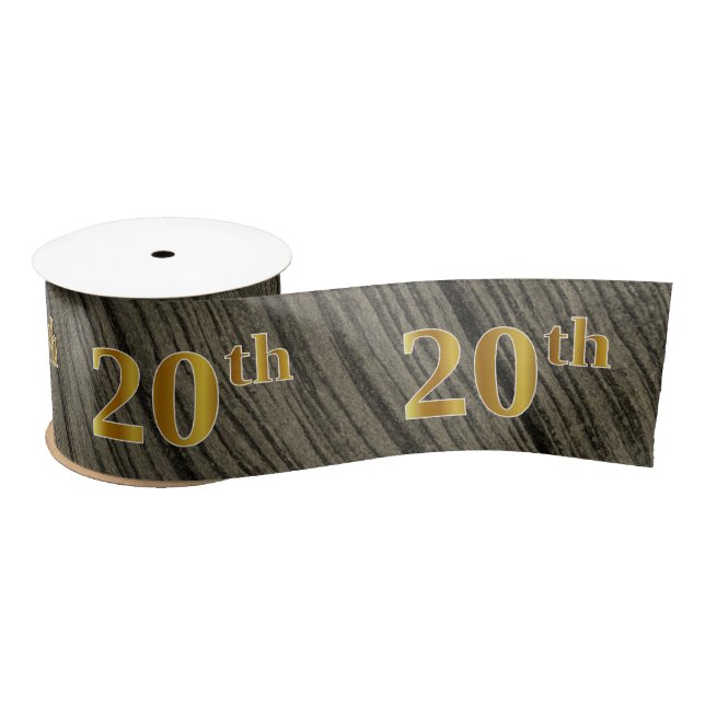 Faux/Imitation Gold "20th" Event Number (Rustic) Satin Ribbon (Spool)