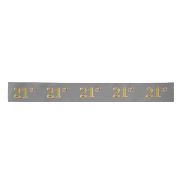 Faux/Imitation Gold "21st" Event Number (Gray) Satin Ribbon (Front)