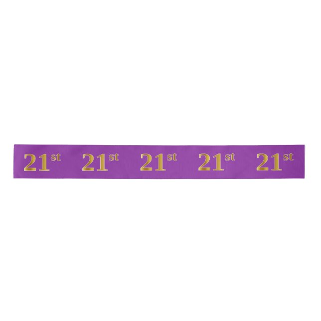 Faux/Imitation Gold "21st" Event Number (Purple) Satin Ribbon (Front)