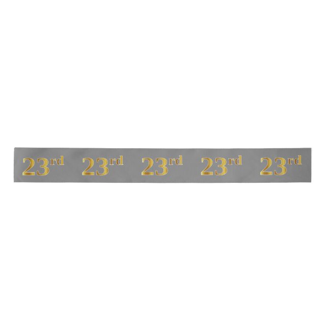 Faux/Imitation Gold "23rd" Event Number (Gray) Satin Ribbon (Front)
