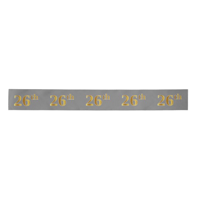 Faux/Imitation Gold "26th" Event Number (Gray) Satin Ribbon (Front)