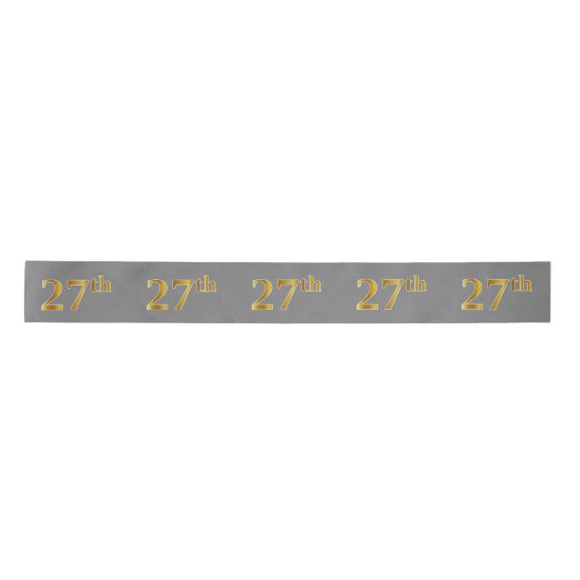 Faux/Imitation Gold "27th" Event Number (Gray) Satin Ribbon (Front)