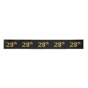 Faux/Imitation Gold "28th" Event Number (Black) Satin Ribbon