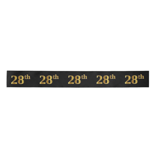 Faux/Imitation Gold "28th" Event Number (Black) Satin Ribbon (Front)