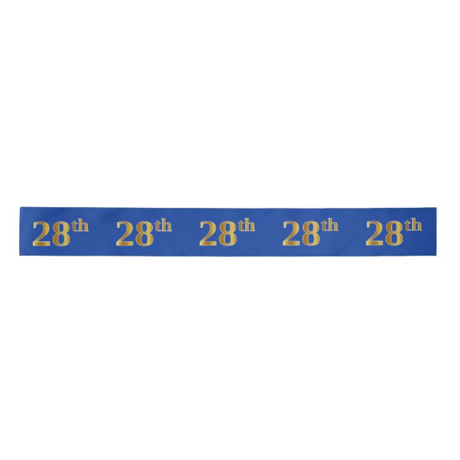 Faux/Imitation Gold "28th" Event Number (Blue) Satin Ribbon (Front)