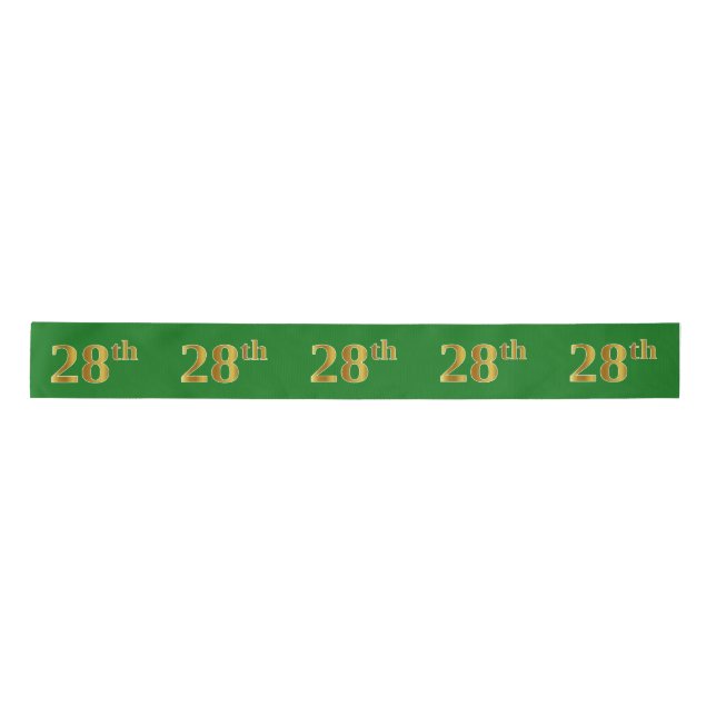 Faux/Imitation Gold "28th" Event Number (Green) Satin Ribbon (Front)