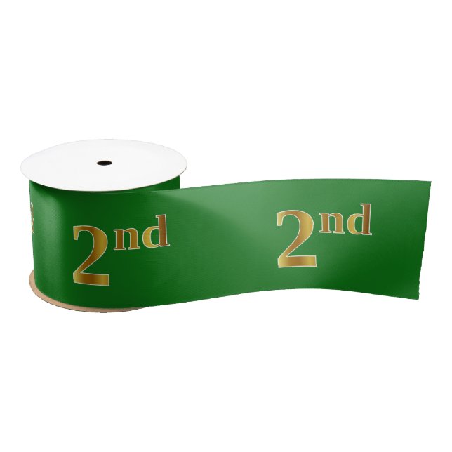Faux/Imitation Gold "2nd" Event Number (Green) Satin Ribbon (Spool)