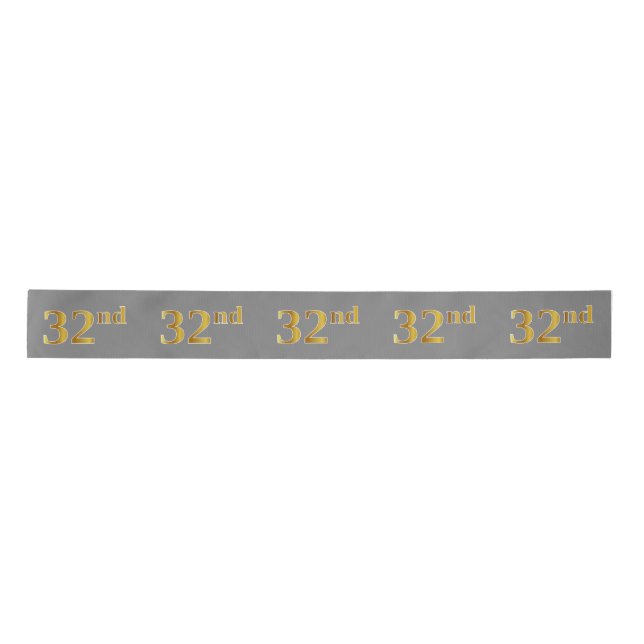 Faux/Imitation Gold "32nd" Event Number (Gray) Satin Ribbon (Front)