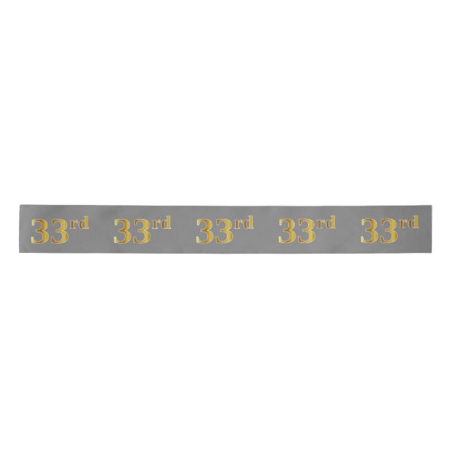 Faux/Imitation Gold "33rd" Event Number (Gray) Satin Ribbon (Front)