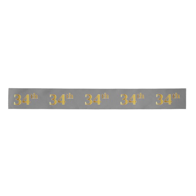 Faux/Imitation Gold "34th" Event Number (Gray) Satin Ribbon (Front)