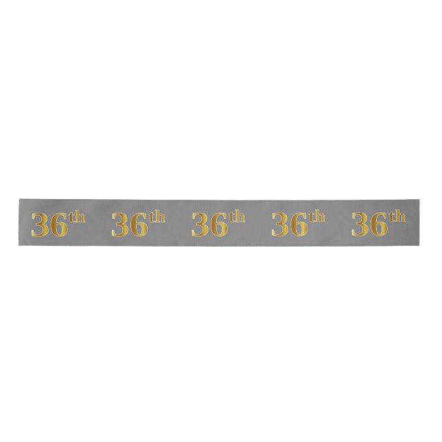 Faux/Imitation Gold "36th" Event Number (Gray) Satin Ribbon (Front)