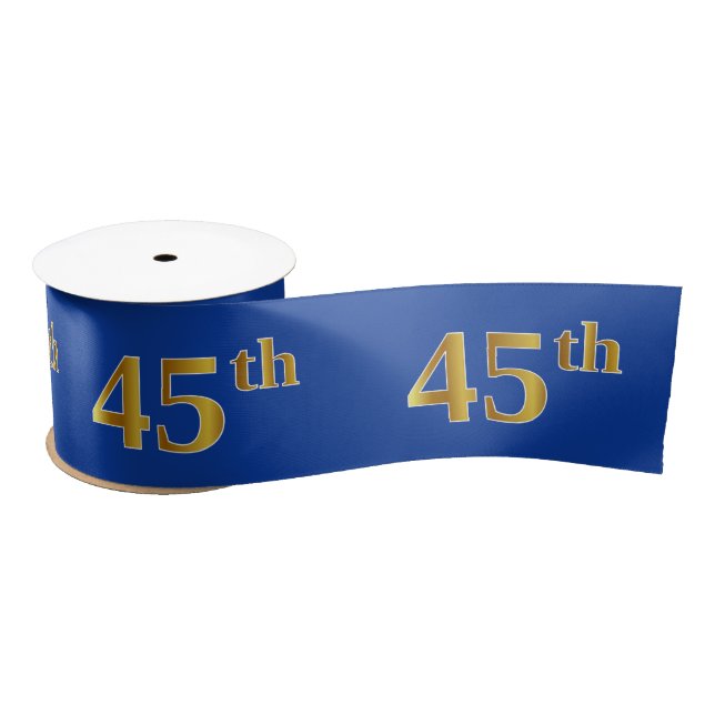 Faux/Imitation Gold "45th" Event Number (Blue) Satin Ribbon (Spool)