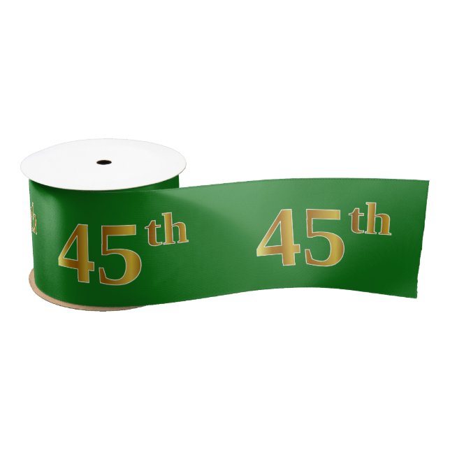 Faux/Imitation Gold "45th" Event Number (Green) Satin Ribbon (Spool)