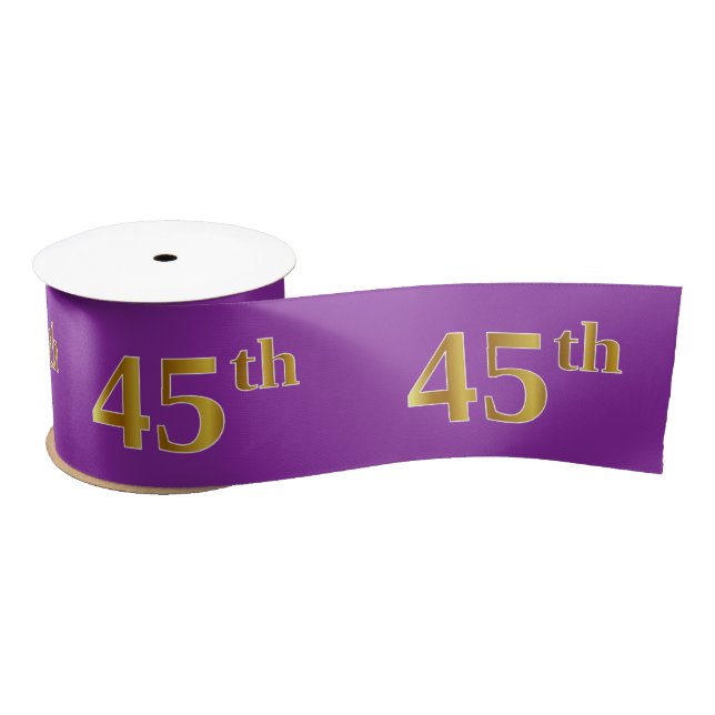 Faux/Imitation Gold "45th" Event Number (Purple) Satin Ribbon (Spool)