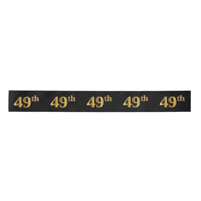 Faux/Imitation Gold "49th" Event Number (Black) Satin Ribbon (Front)