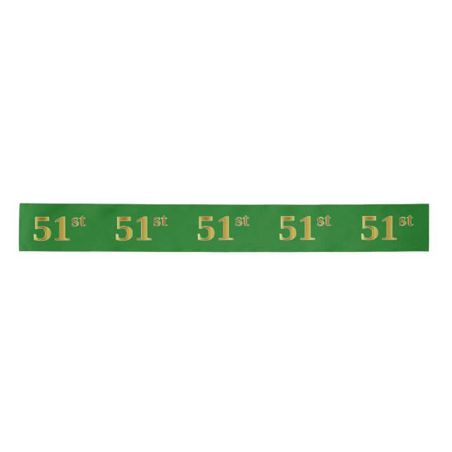 Faux/Imitation Gold "51st" Event Number (Green) Satin Ribbon (Front)