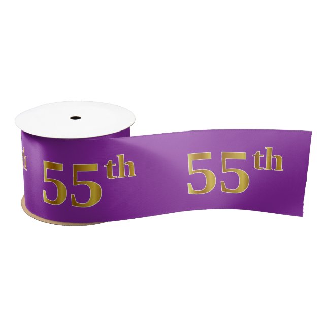 Faux/Imitation Gold "55th" Event Number (Purple) Satin Ribbon (Spool)