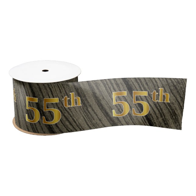 Faux/Imitation Gold "55th" Event Number (Rustic) Satin Ribbon (Spool)
