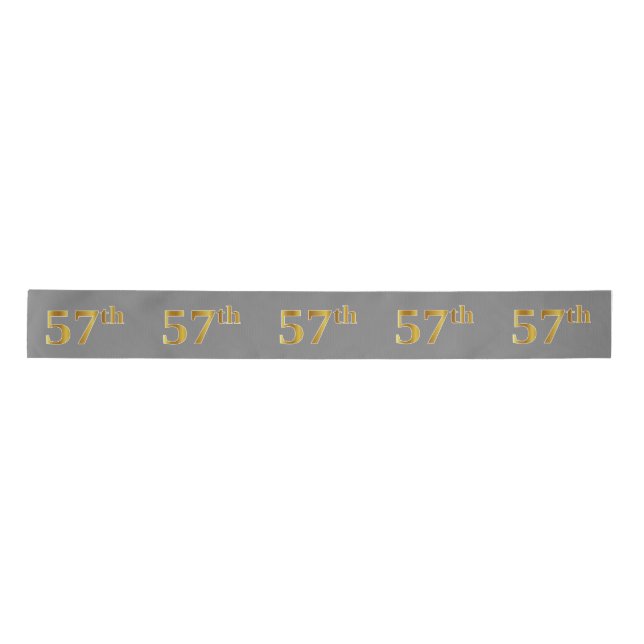 Faux/Imitation Gold "57th" Event Number (Gray) Satin Ribbon (Front)