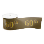 [ Thumbnail: Faux/Imitation Gold "60th" Event Number (Brown) Ribbon ]