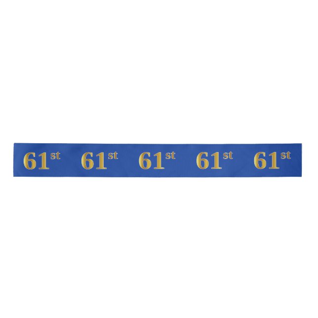 Faux/Imitation Gold "61st" Event Number (Blue) Satin Ribbon (Front)